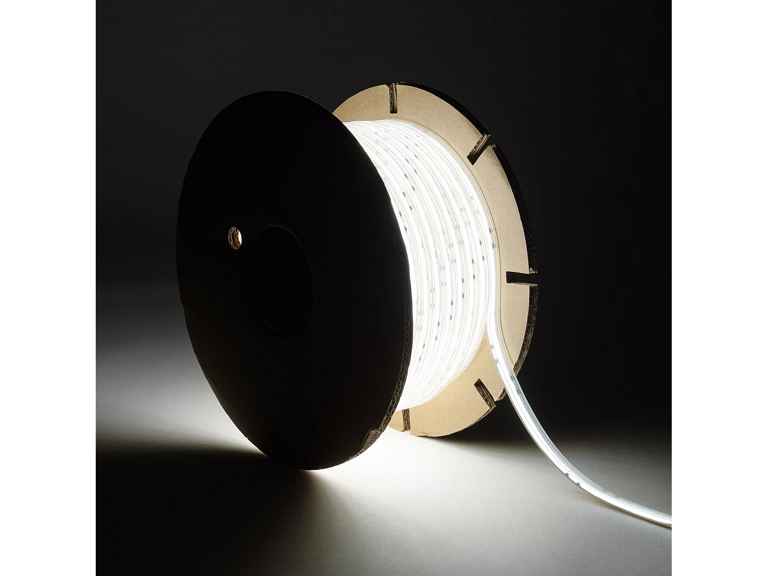 Ruban LED Dimmable 220V COB Auto-redressement 320 LED/m BOBINE 50m 8W/m 720 lm/m Largeur 12mm Coupe 50cm IP65 CRI90 6000K Blanc froid