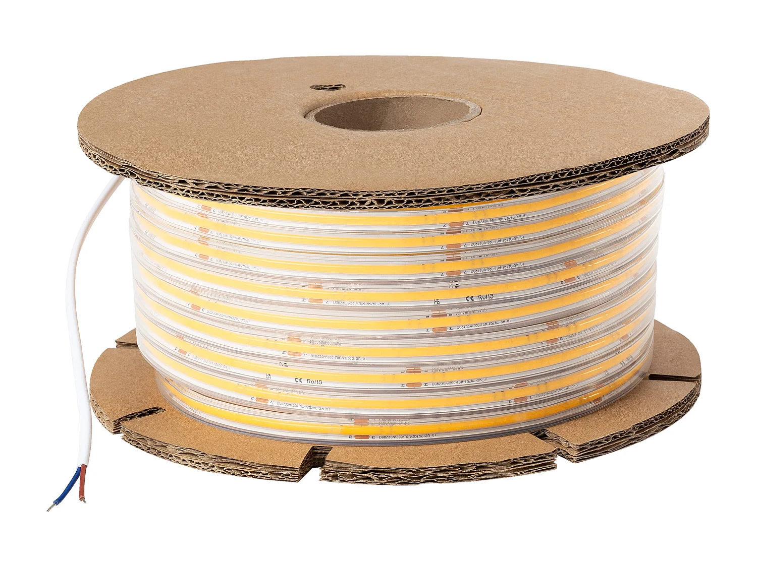 Bobina 50m Striscia LED Regolabile 220V COB Autorettificata 320 LED/m 8W/m 720 lm/m Larga 12mm IP65 CRI90 Taglio 50cm 6000K Bianco Freddo