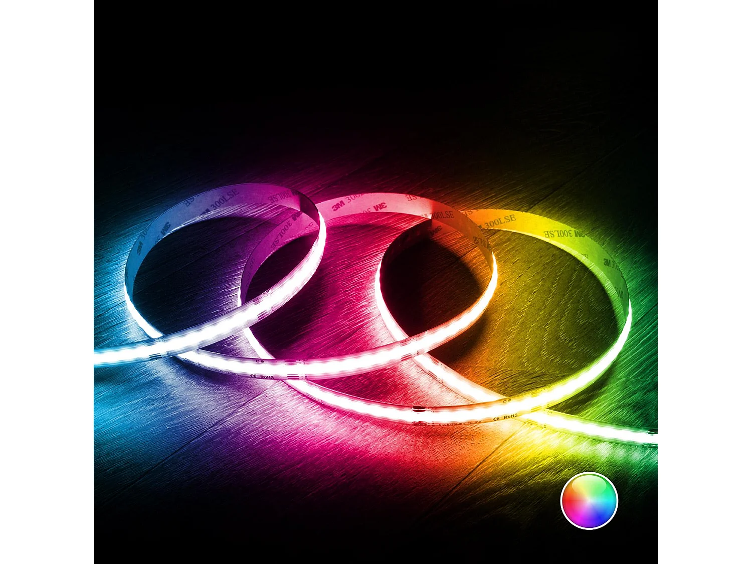Ruban LED 24V RGBW COB 420 LED/m 5m 24W/m Largeur 12mm Coupe 5cm IP20 CRI90 RGBW
