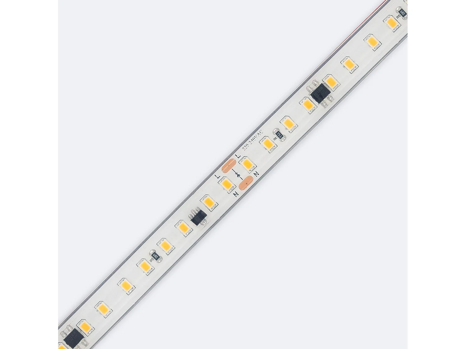 Ruban LED Dimmable 220V SMD Auto-redressement 120 LED/m 14W/m 1680lm/m SILICONE FLEX Largeur 12mm Coupe 10cm IP67 Sur mesure 2200K Super chaud 25 m