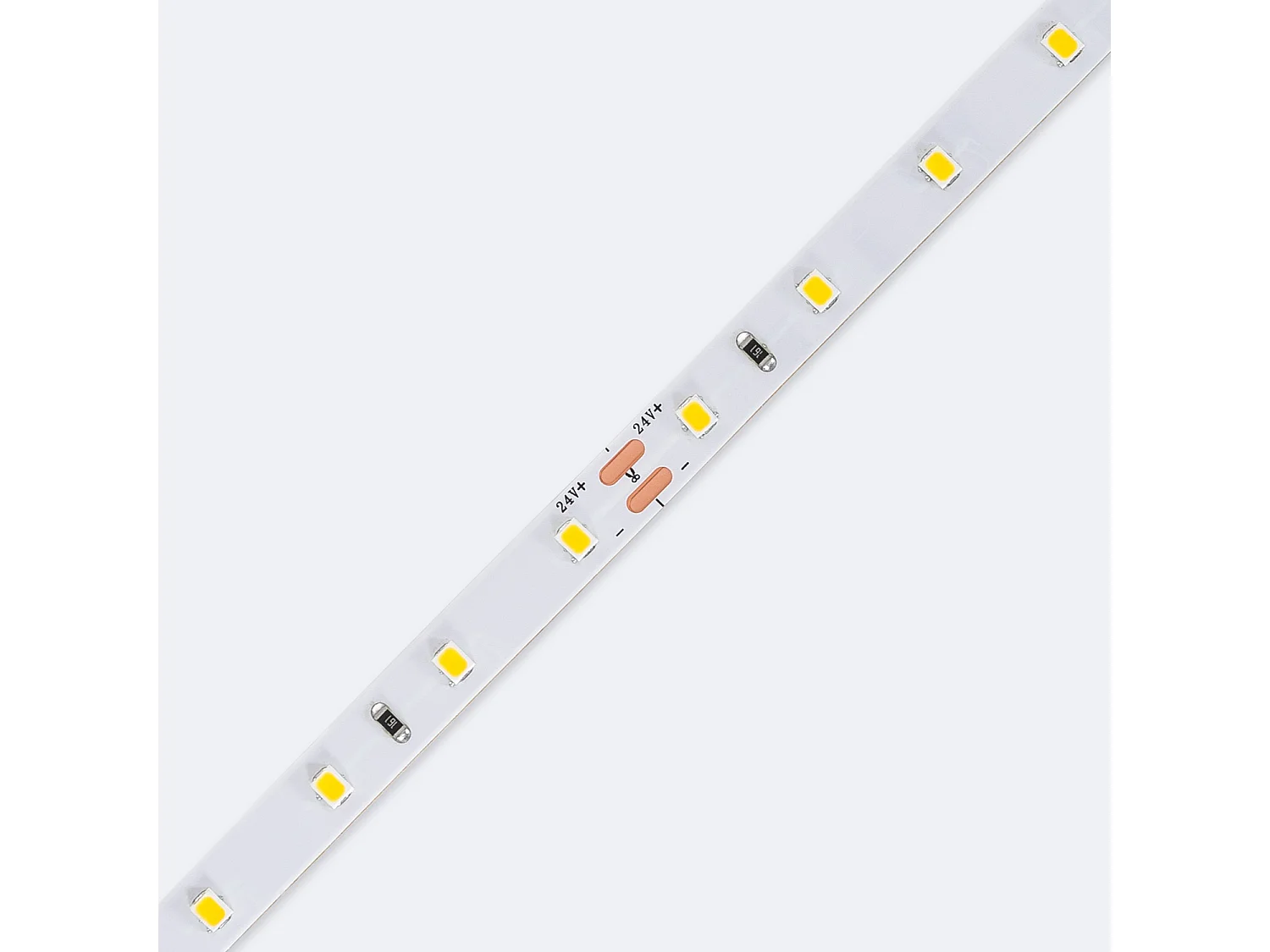 Ruban LED 24V SMD 60 LED/m 5m 5W/m 500lm/m Largeur 8mm Coupe 10cm IP20 2200K Super chaud