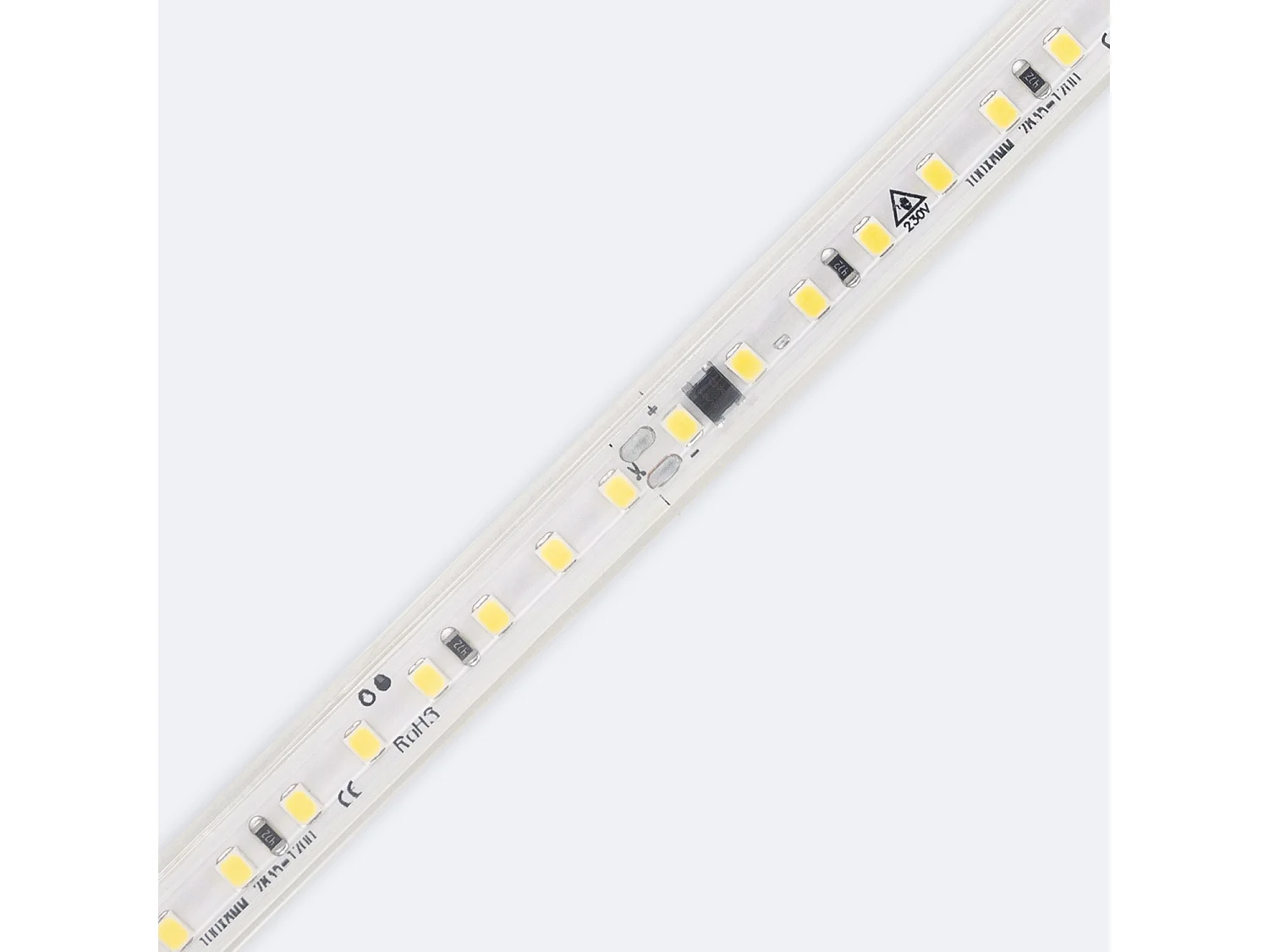 Ruban LED Dimmable 220V SMD Auto-redressement 120 LED/m BOBINE 50m 10W/m 1000lm/m Largeur 12mm Coupe 10cm IP65 2700K Blanc chaud