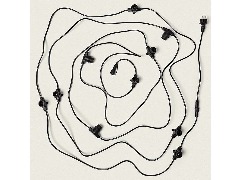 Ghirlanda da Esterno con 10 portalampade B22 10m Nero IP44 Nero