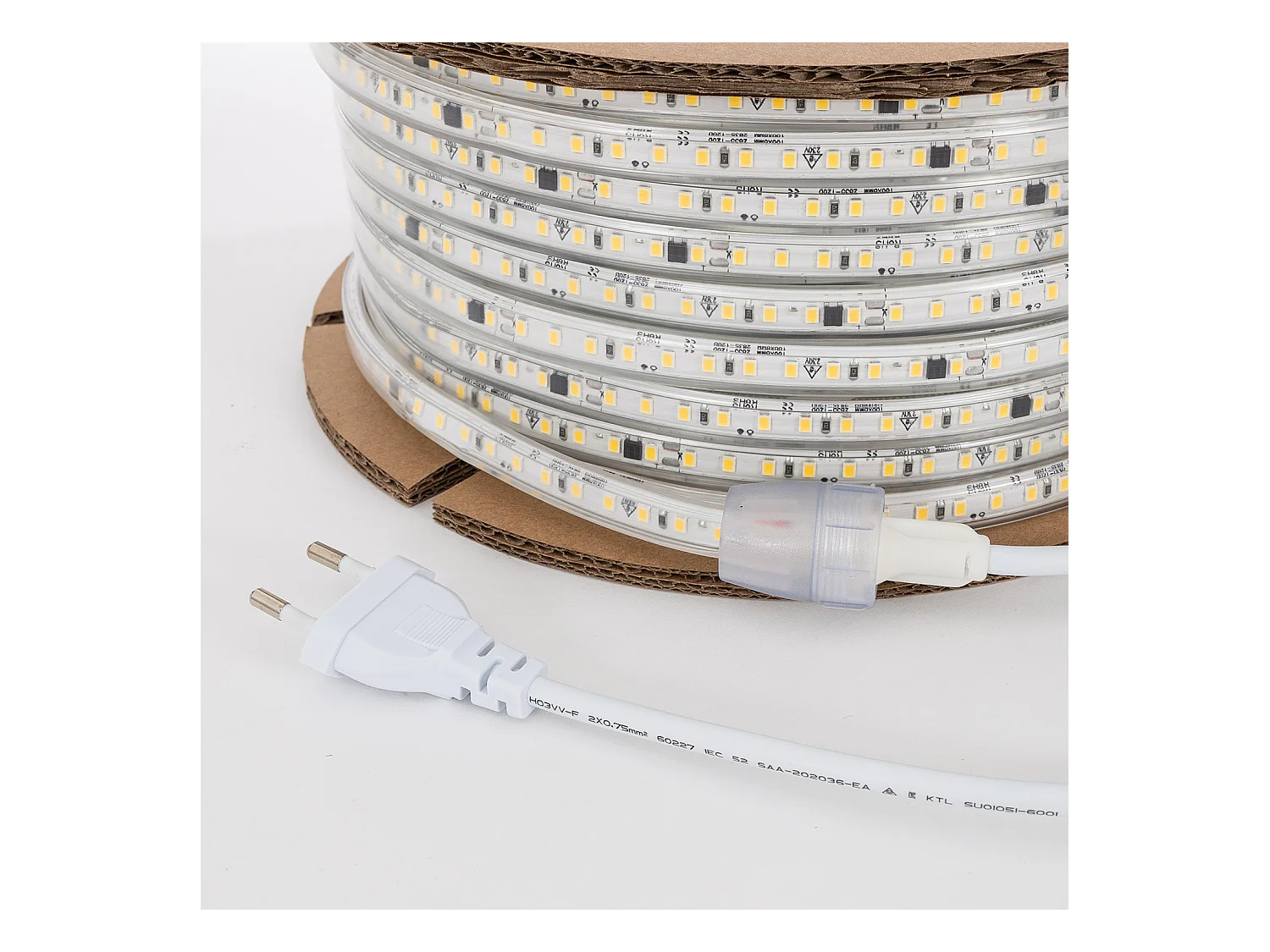 Ruban LED Dimmable 220V SMD Auto-redressement 120 LED/m BOBINE 50m 10W/m 1000lm/m Largeur 12mm Coupe 10cm IP65 4000K Blanc neutre