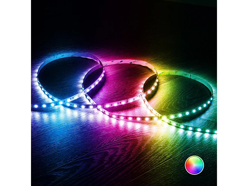 Tira LED 12V RGB SMD 60 LED/m 5m 9W/m Ancho 10mm Corte 5cm IP20 RGB