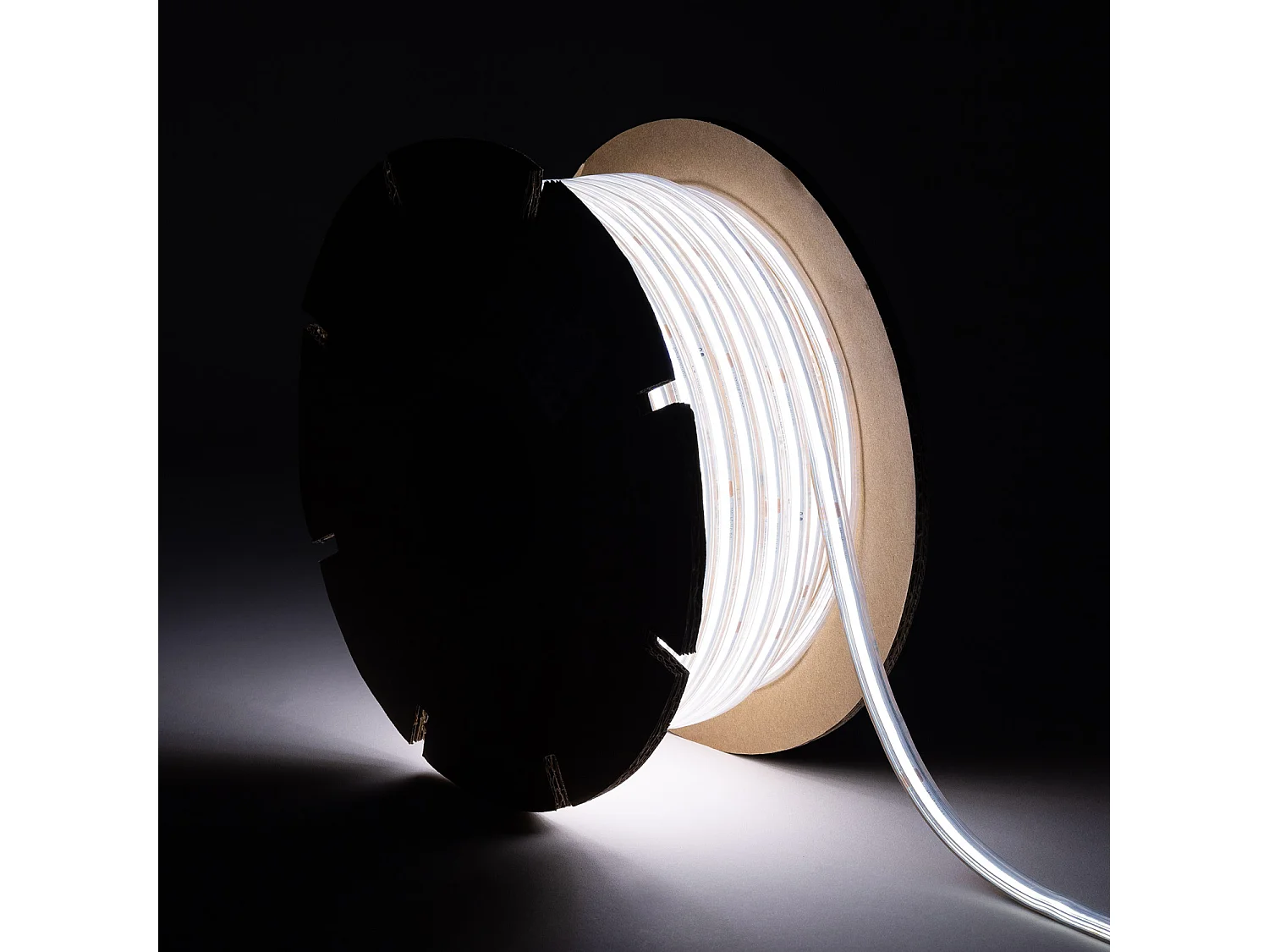 Ruban LED Dimmable 220V COB Auto-redressement 560 LED/m BOBINE 50m 14W/m 1250lm/m SILICONE FLEX IC2 Largeur 10mm Coupe 10cm IP65 6000K Blanc froid