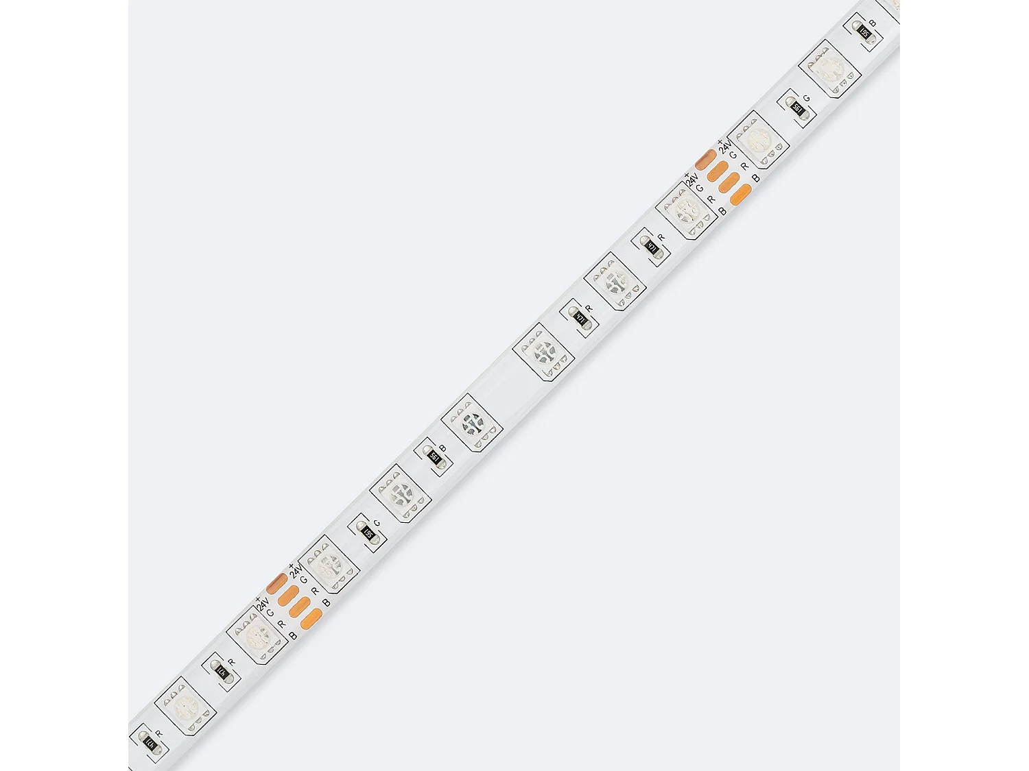 Ruban LED 24V RGB SMD 60 LED/m 5m 10W/m Largeur 10mm Coupe 10cm IP65 RGB