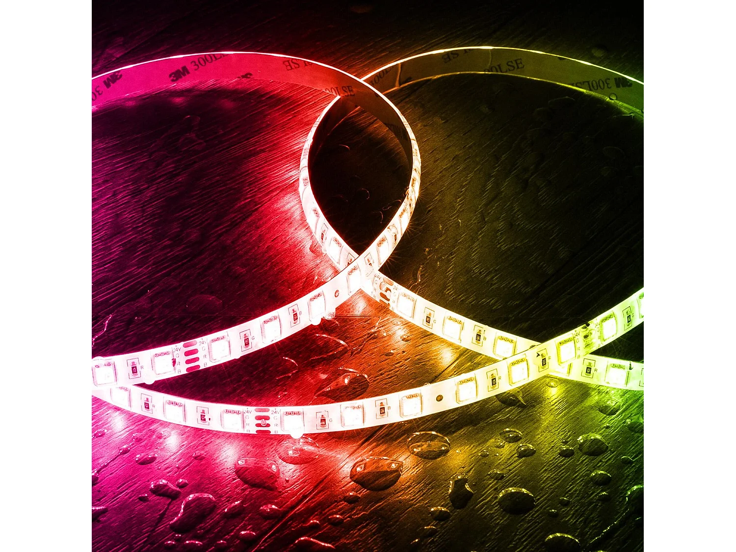 Ruban LED 24V RGB SMD 60 LED/m 5m 9W/m Largeur 10 mm Coupe 10 cm IP65 RGB
