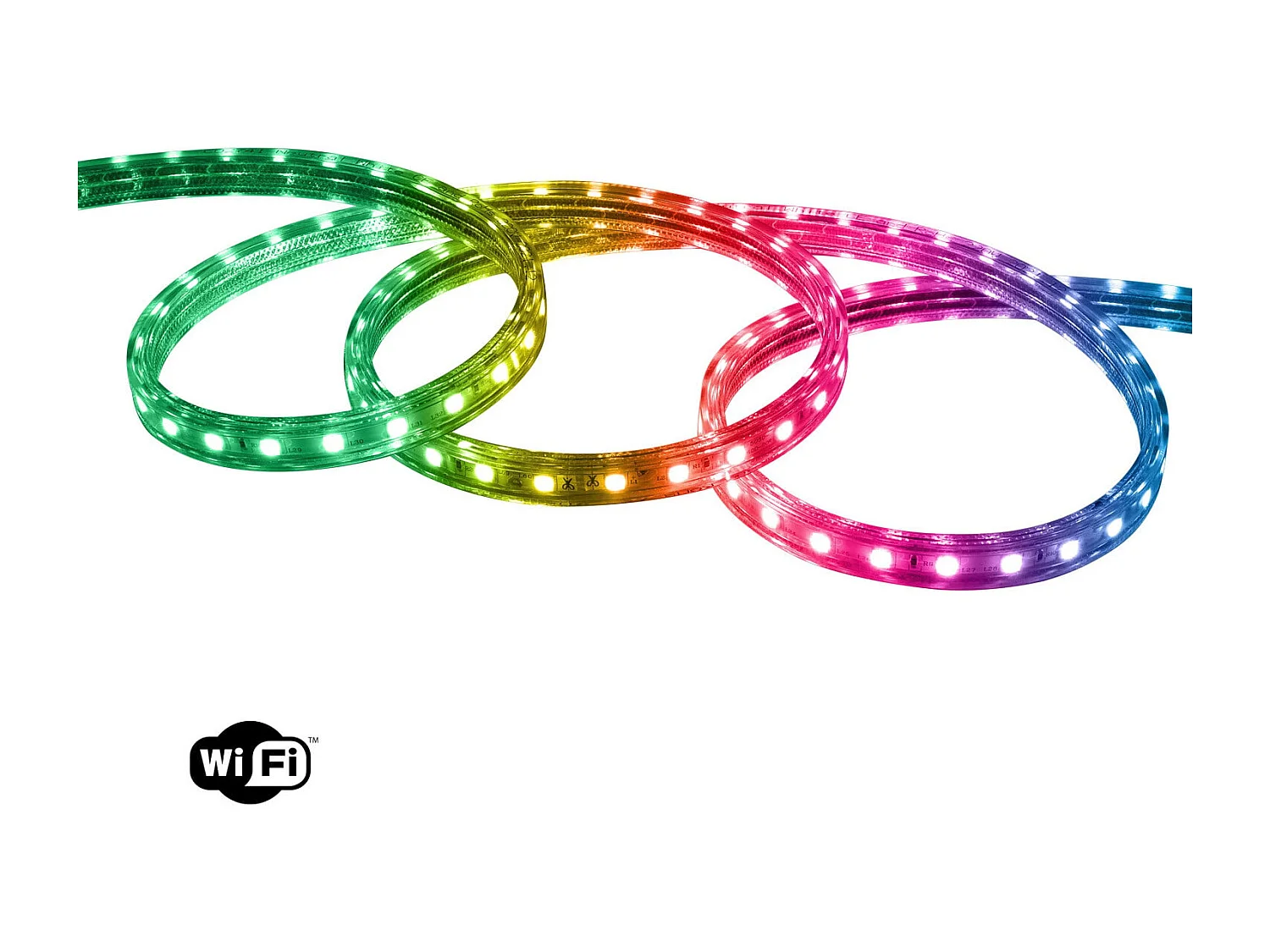 Ruban LED RGB 220V SMD 60 LED/m 10W/m Largeur 16mm Coupe 100cm IP65 Contrôle WiFi 5 m