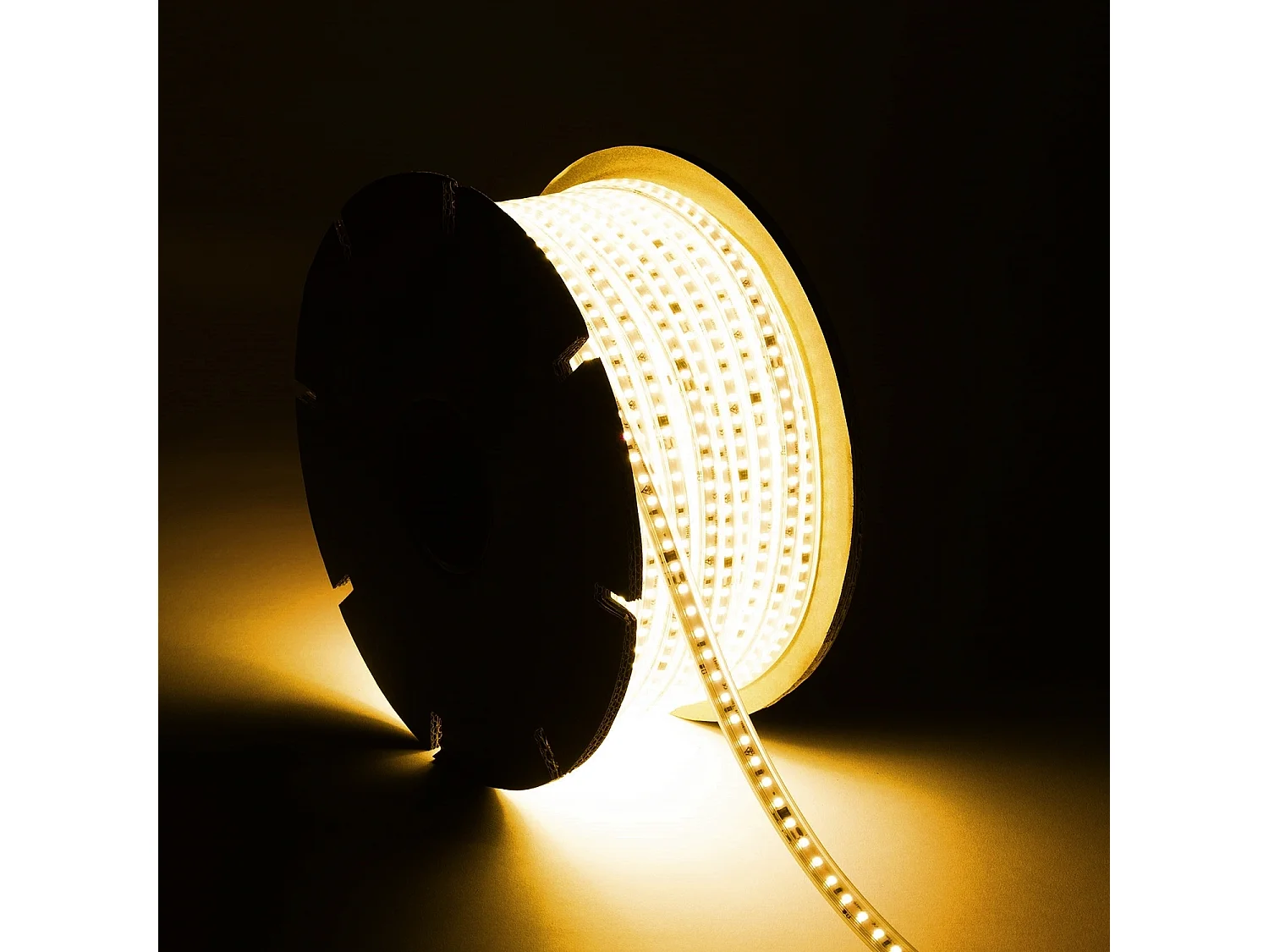 Ruban LED Dimmable 220V SMD Auto-redressement 120 LED/m BOBINE 50m 14W/m 1680lm/m SILICONE FLEX Largeur 12mm Coupe 10cm IP67 2200K Super chaud