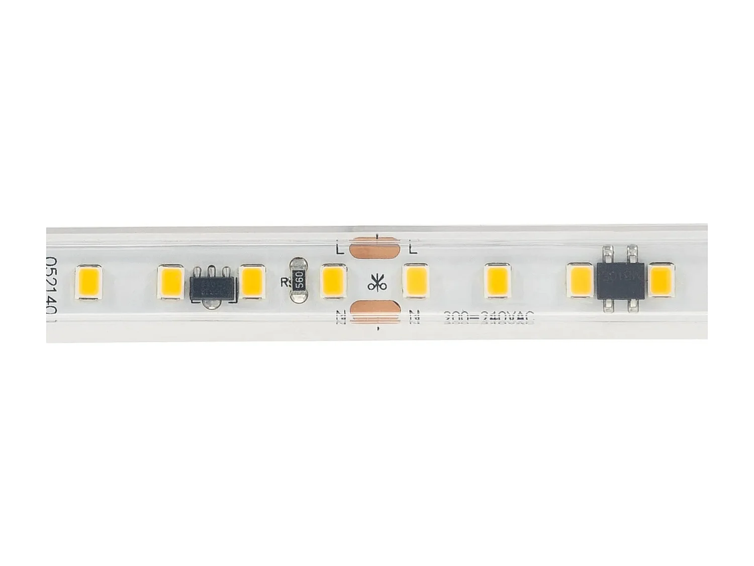 Tira LED Regulable 220V SMD Autorrectificada 120 LED/m BOBINA 50m 14W/m 1680lm/m SILICONE FLEX Ancho 12mm Corte 10cm IP67 2200K Súper Cálido