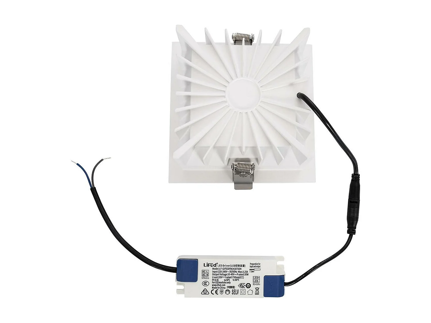 Downlight LED 30W Carrée Premium CRI90  Coupe 145x145 mm 2700K Blanc chaud