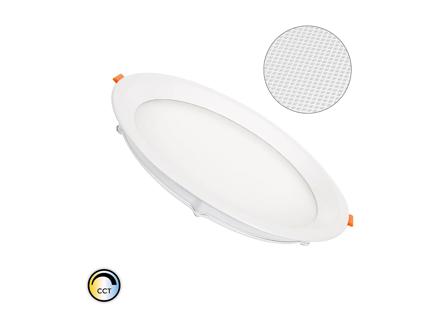 Dalle LED 20W Ronde CCT Sélectionnable Microprismatique  Coupe Ø 205 mm No Flicker (2700K - 4000K - 6000K) Sélectionnable (chaud-neutre-froid)