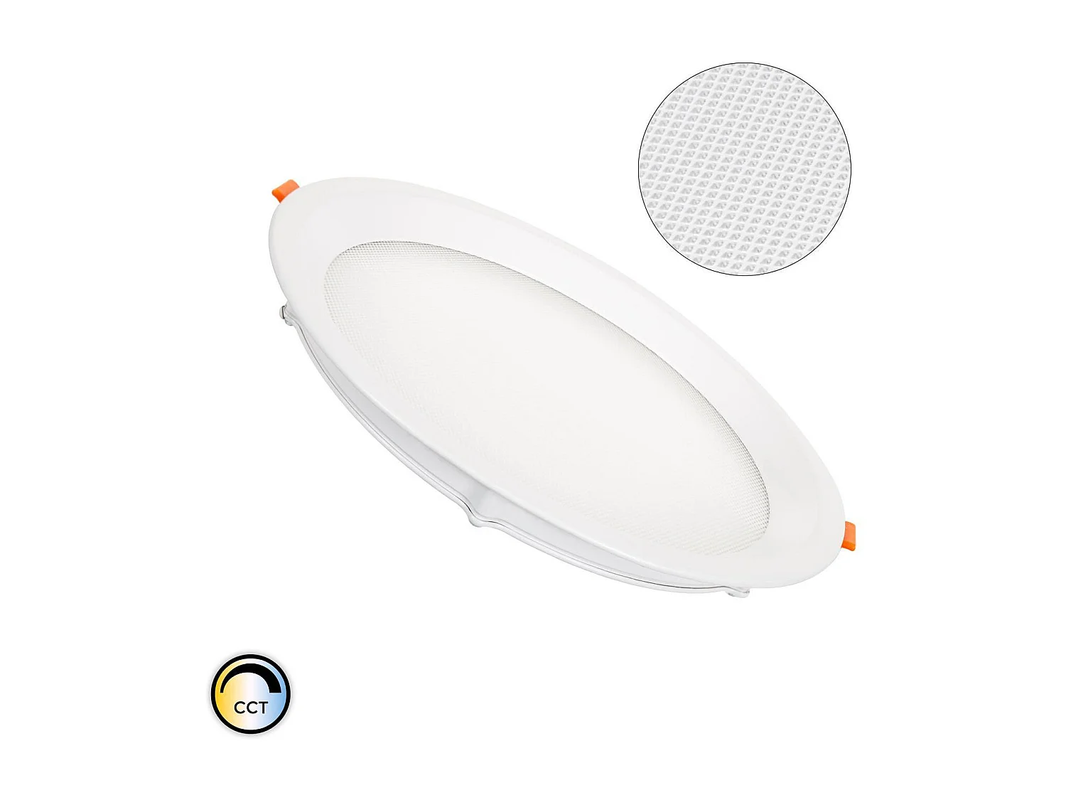Dalle LED 20W Ronde CCT Sélectionnable Microprismatique  Coupe Ø 205 mm No Flicker (2700K - 4000K - 6000K) Sélectionnable (chaud-neutre-froid)