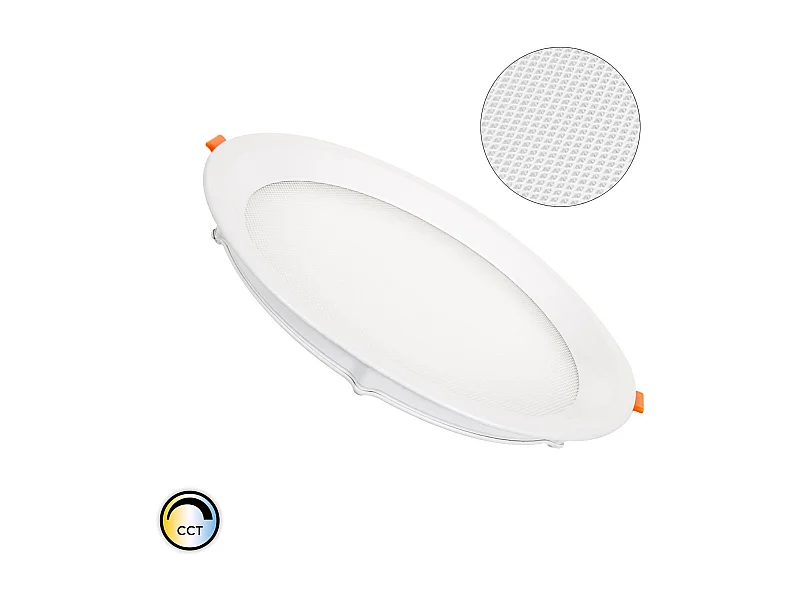 Dalle LED 20W Ronde CCT Sélectionnable Microprismatique  Coupe Ø 205 mm No Flicker (2700K - 4000K - 6000K) Sélectionnable (chaud-neutre-froid)