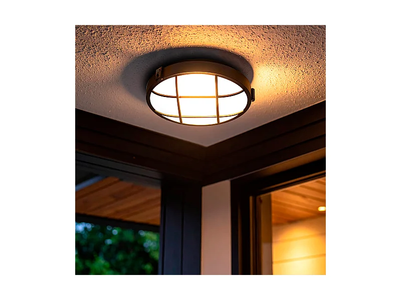 Plafonnier Extérieur Rond  à Grille Hublot Ø220 mm Noir