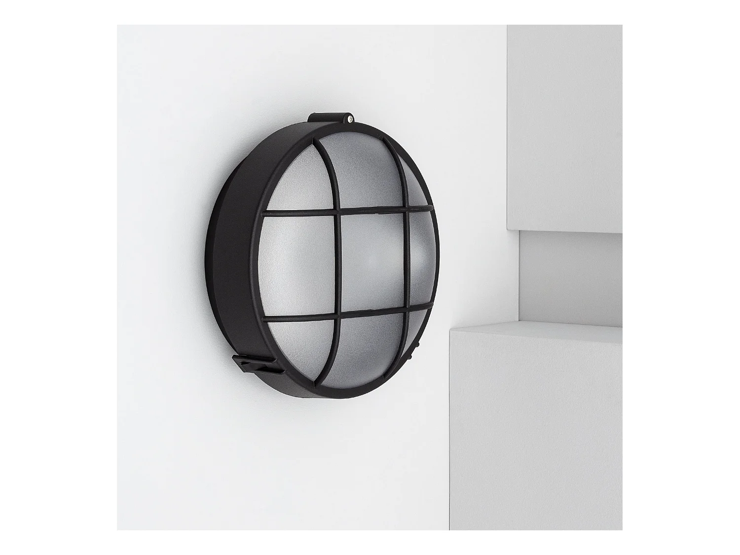 Plafonnier Extérieur Rond  à Grille Hublot Ø220 mm Noir