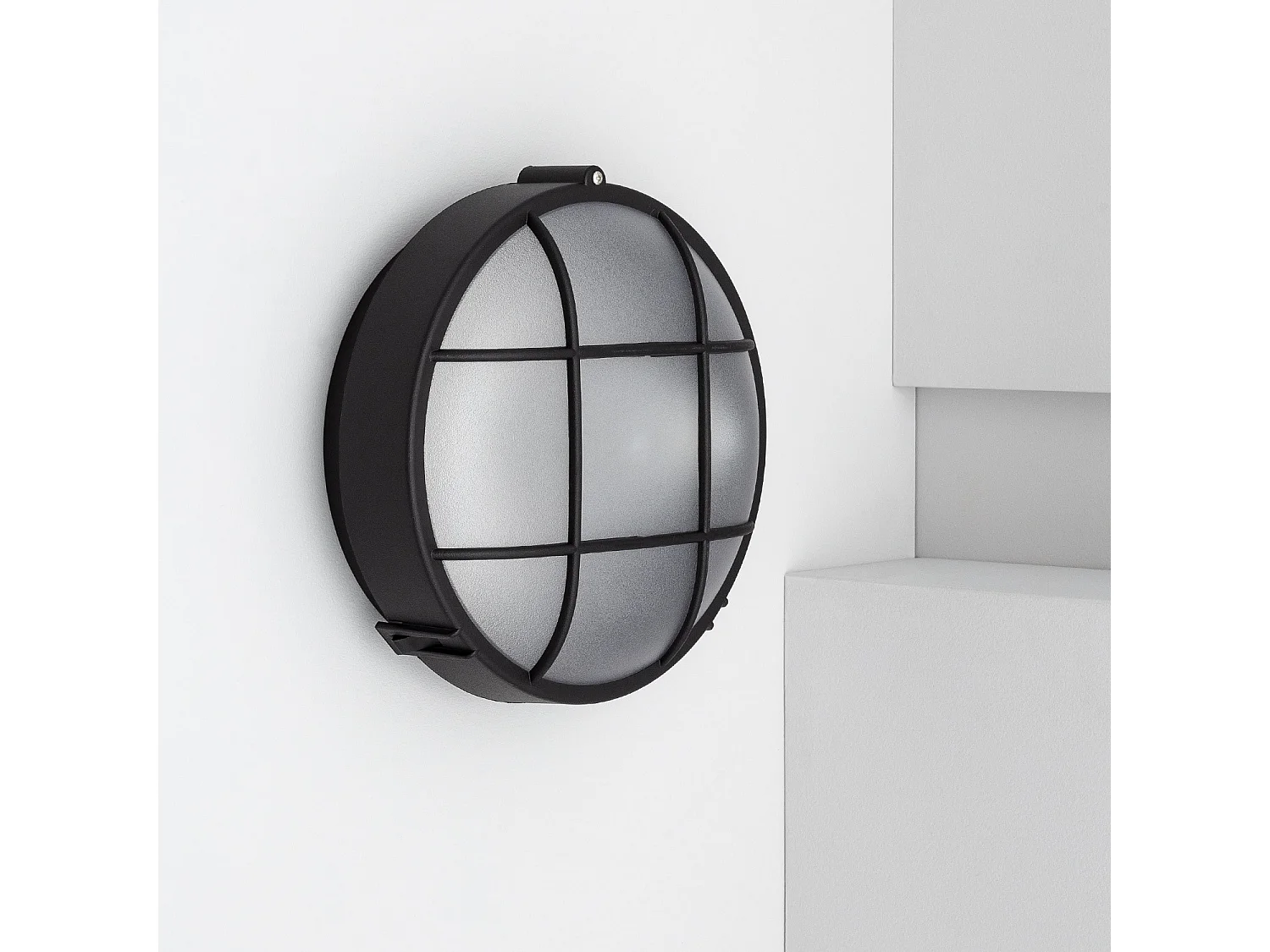 Plafonnier Extérieur Rond  à Grille Hublot Ø220 mm Noir