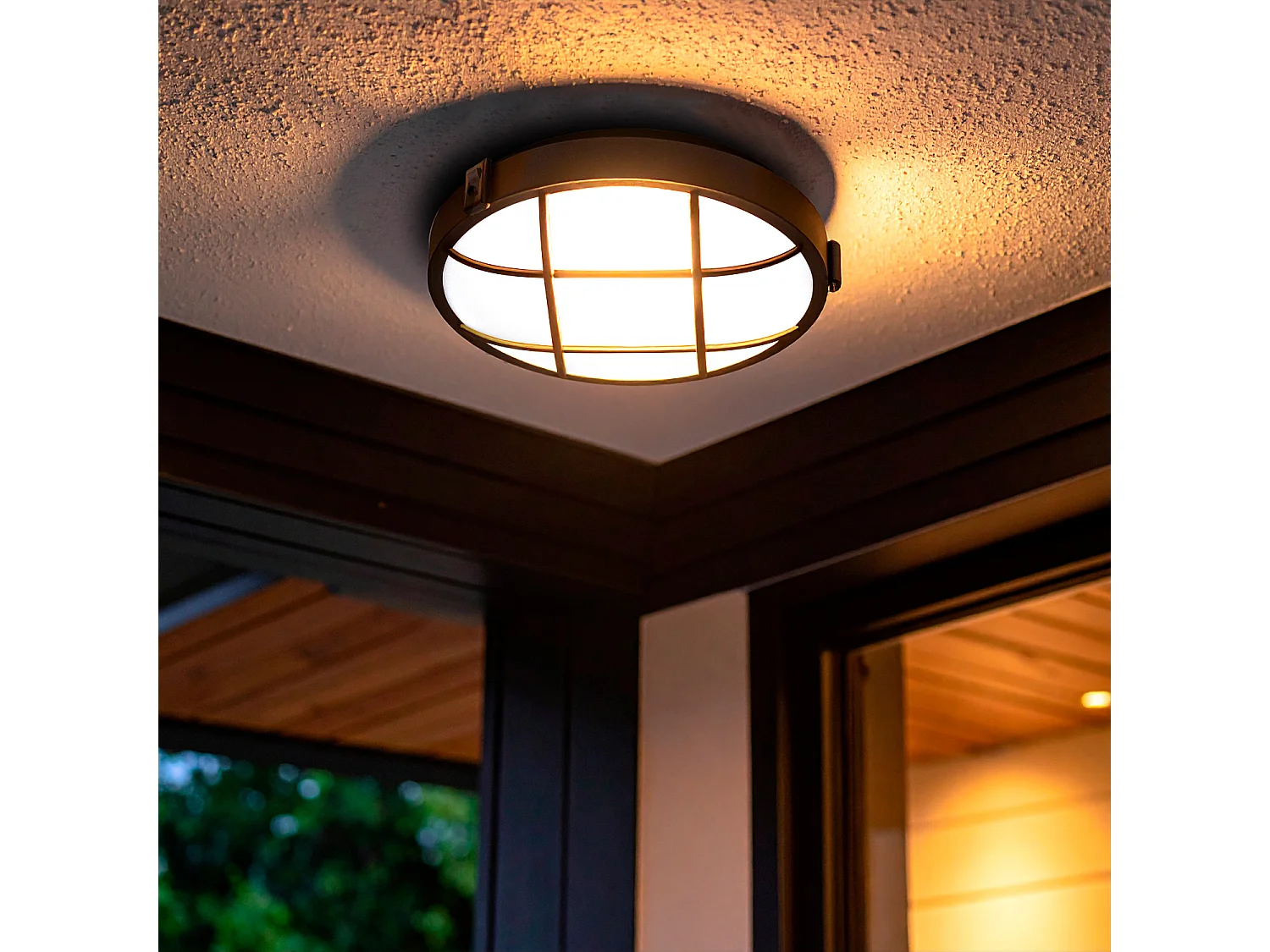 Plafonnier Extérieur Rond  à Grille  Ø220 mm Noir