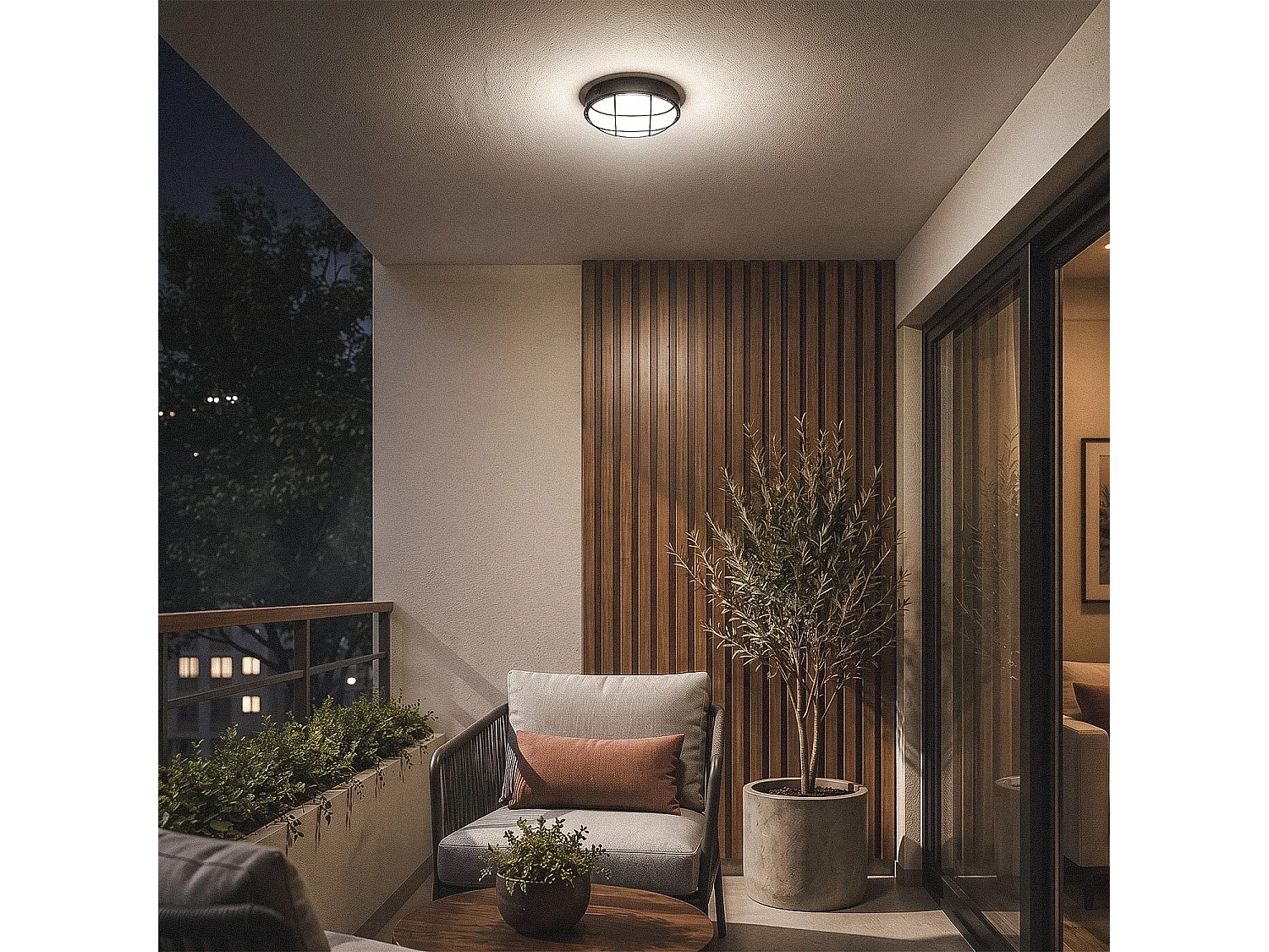 Plafón Circular para Exterior Ø220 mm Rejilla Negro