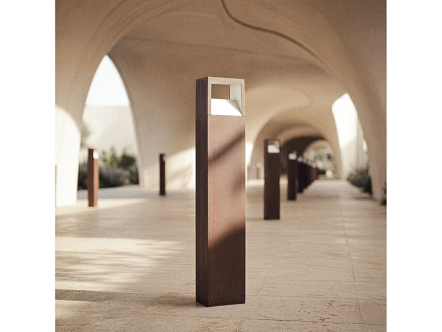 Baliza Exterior LED 9W Superficie Pie 80cm Aluminio Sheffield Óxido