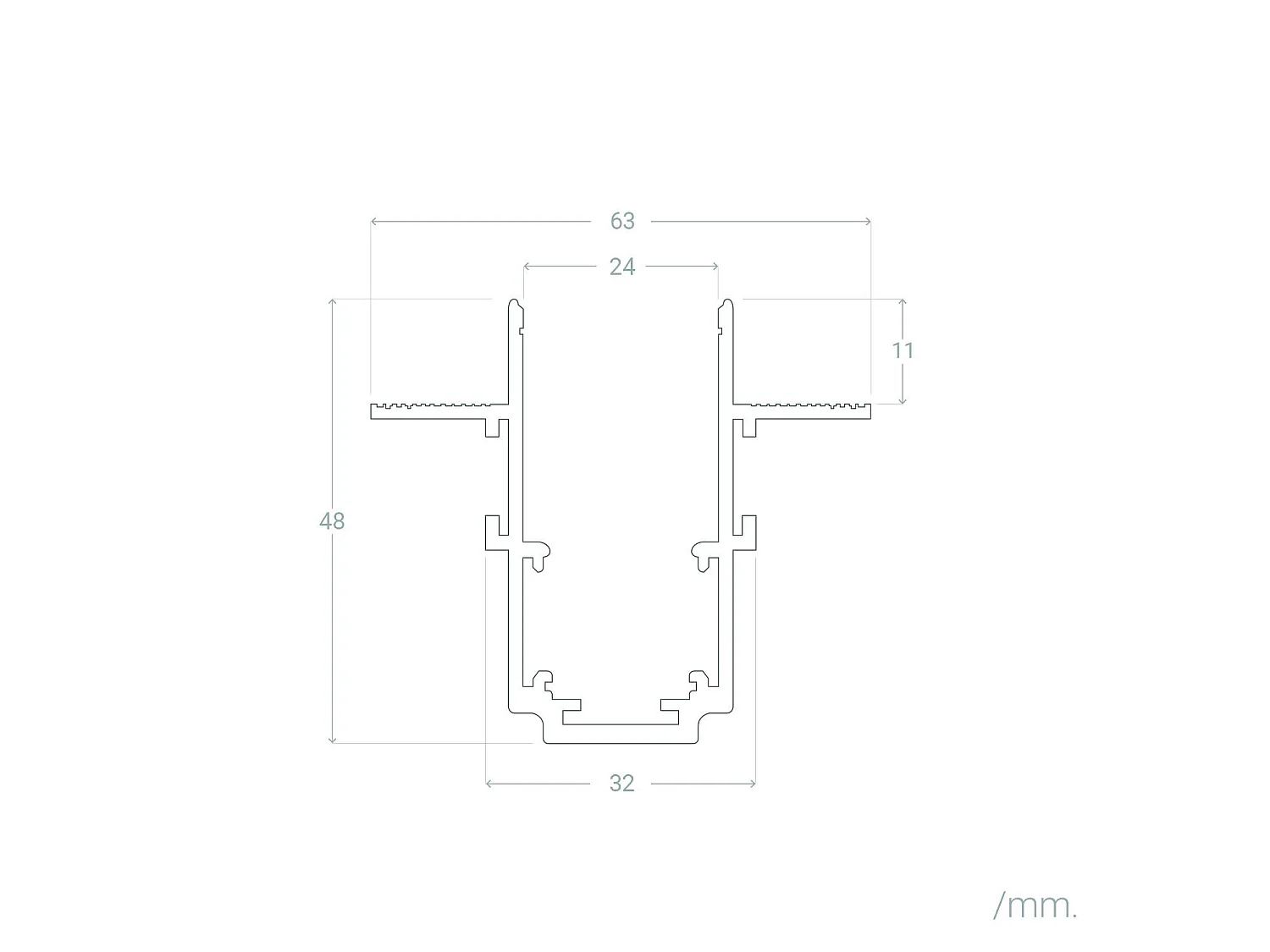 Rail Magnétique 20mm Encastrée 48V 2m Noir