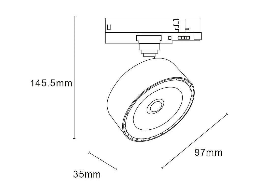 Spot LED sur Rail Triphasé 20W Onuba CCT Sélectionnable Blanc 3000K - 4000K - 6000K Sélectionnable (chaud-neutre-froid)