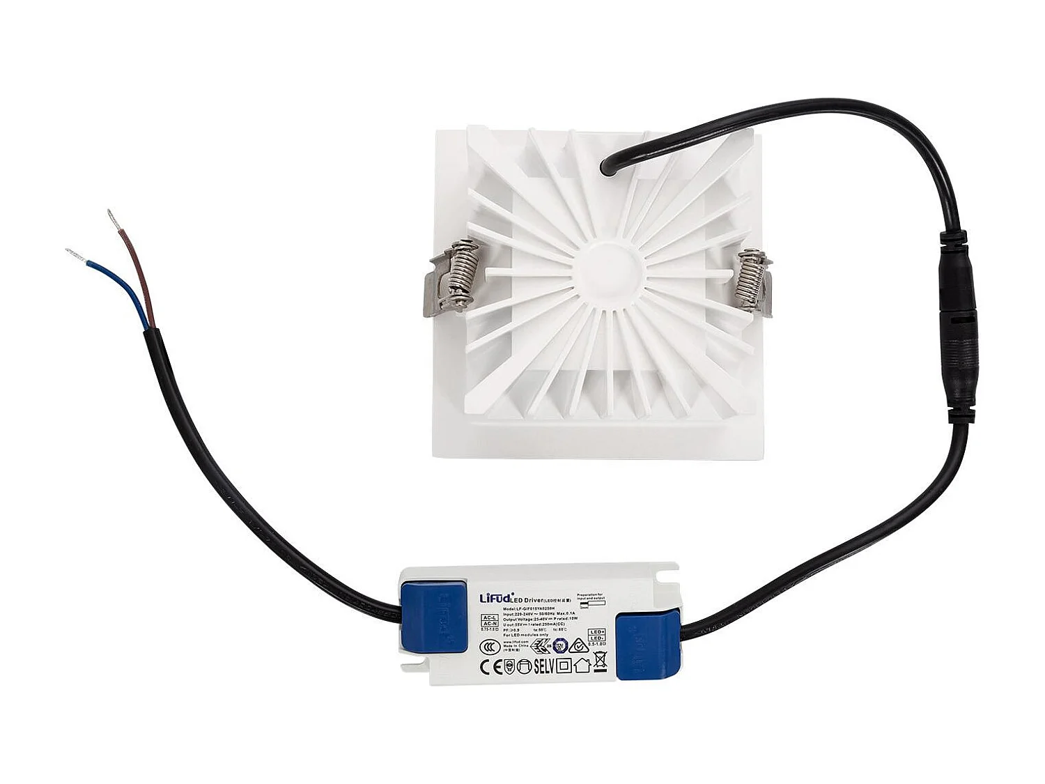 Downlight LED 10W Carrée Premium CRI90 LIFUD Coupe 100x100 mm 2700K Blanc chaud