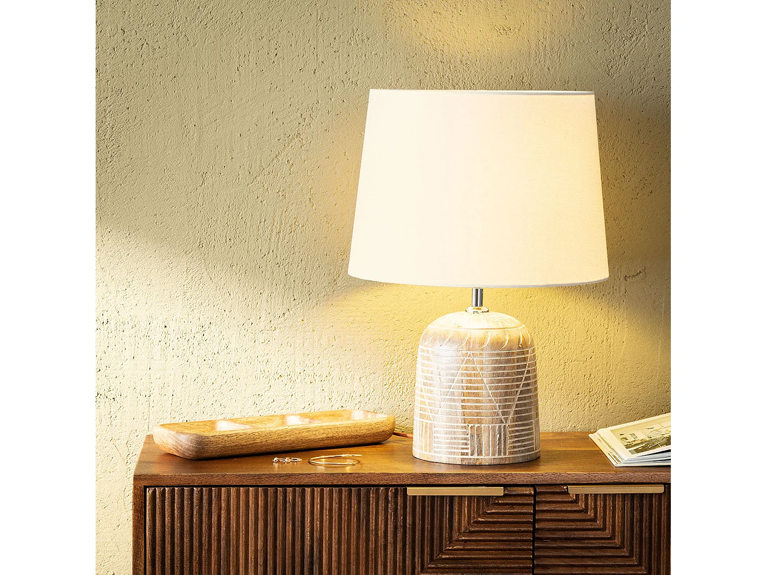 Lampada da Tavolo Legno Koson ILUZZIA Bianco