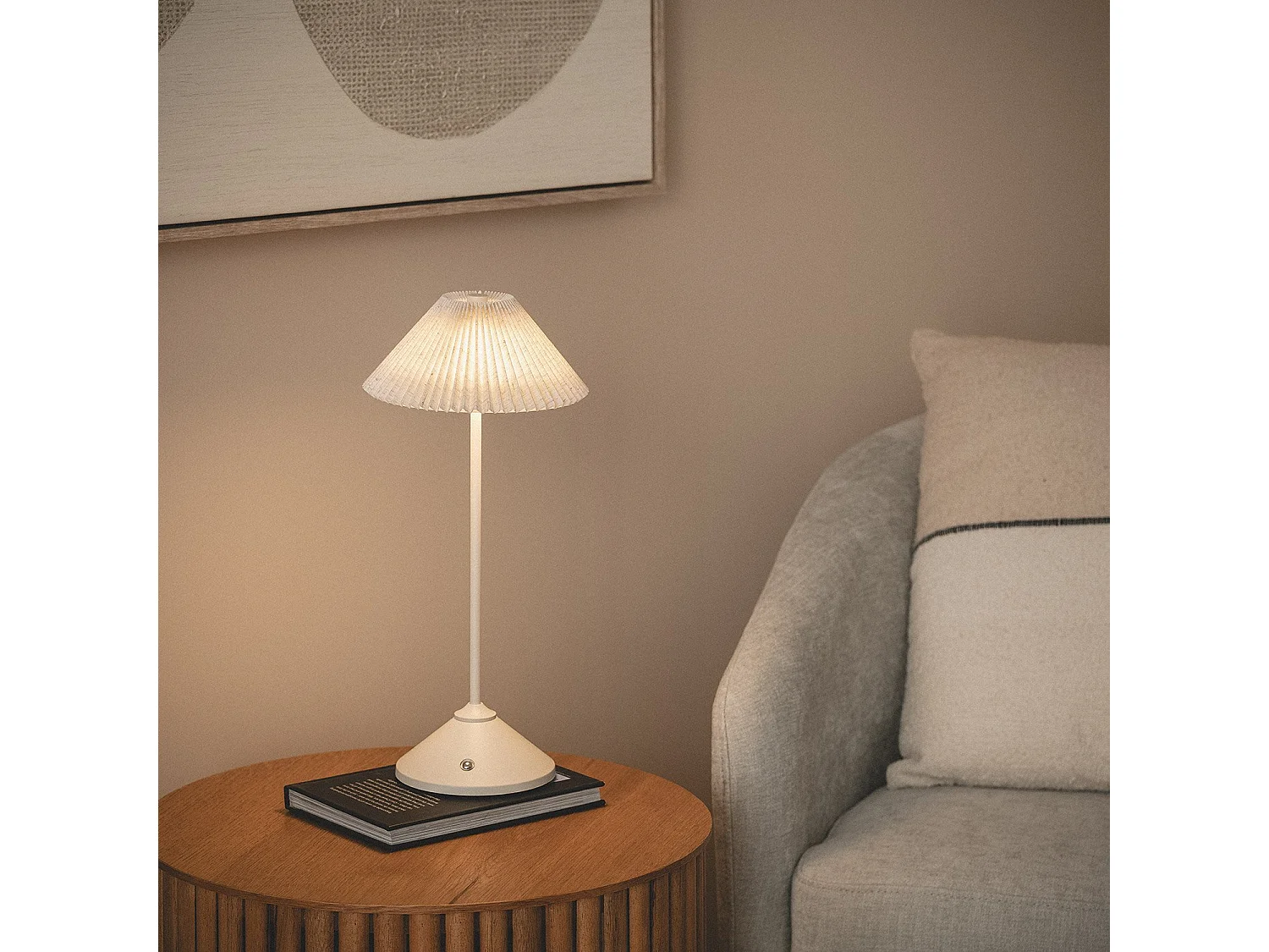 Lampada da Tavolo LED 3W Portatile Metallo con Batteria USB Ricaricabile Denwa Beige