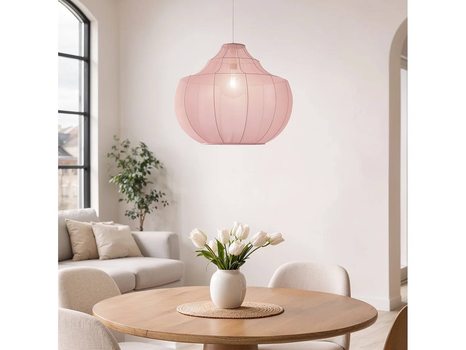 Lampada a Sospensione Metallo e Tessuto Ayla Rosa cipria