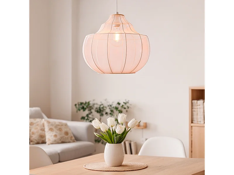 Lámpara Colgante Metal y Tela Ayla L Rosa Empolvado