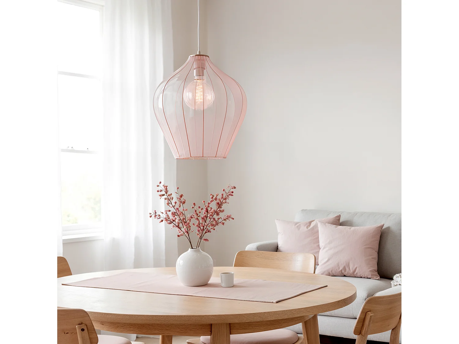 Lampada a Sospensione Metallo e Tessuto Ø400 mm Yara Rosa Pastello