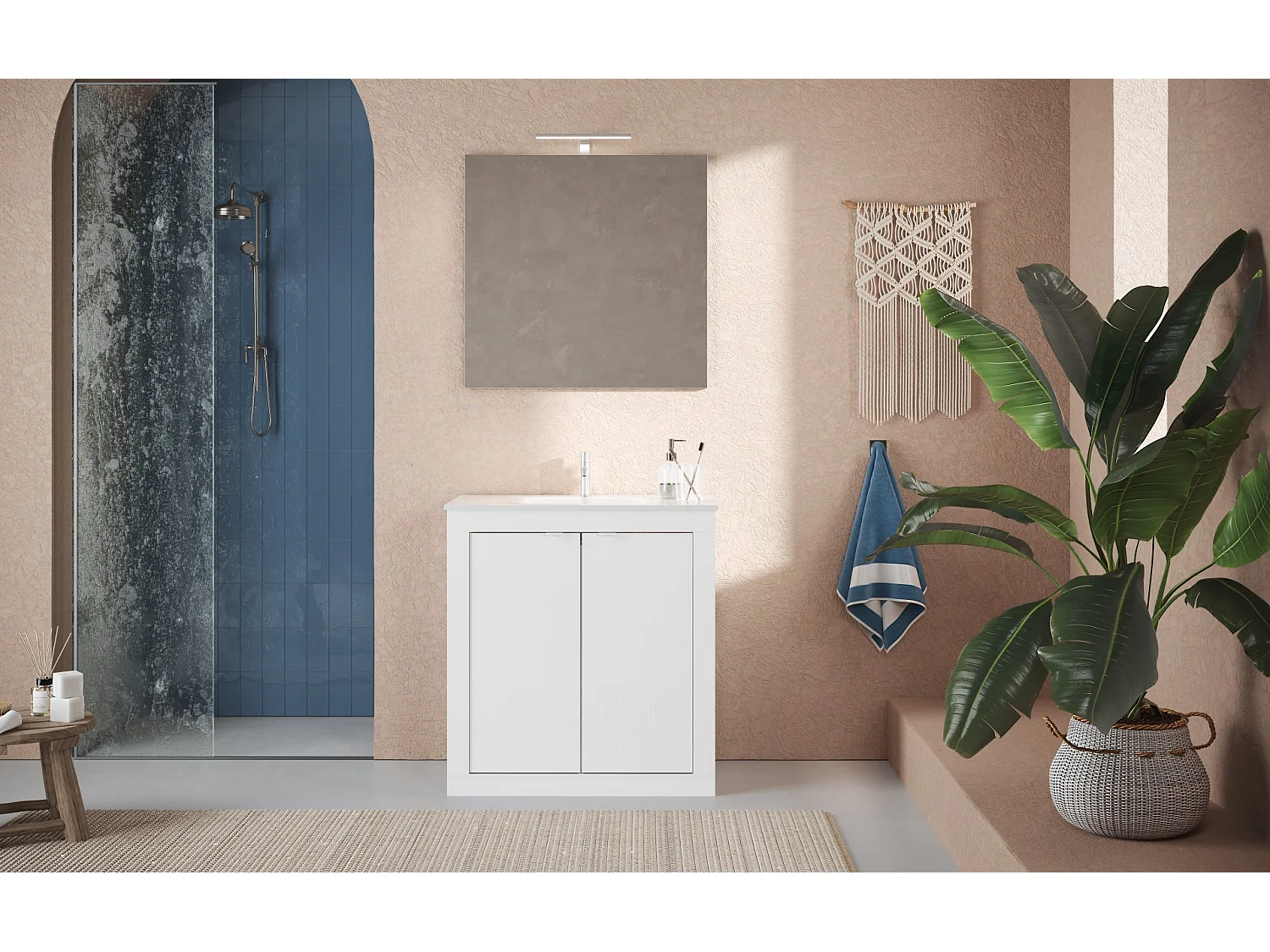 Meuble salle de bain + vasque Pratiko - BASIC 2.0 blanc laqué brillant 82x86x47 cm