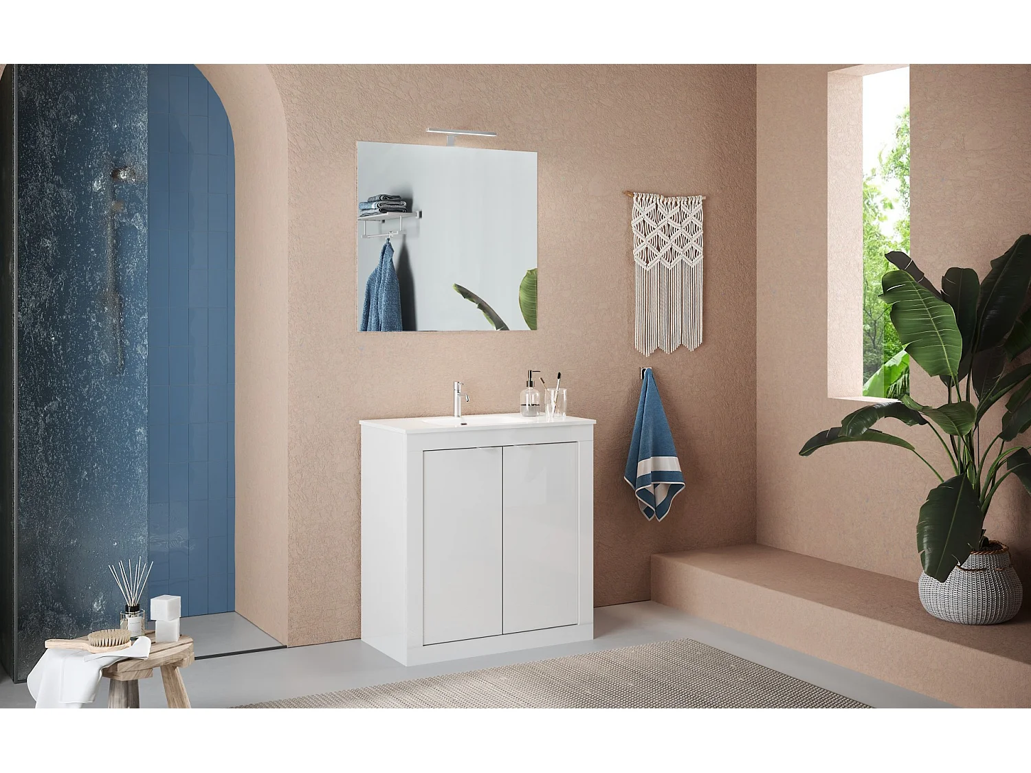 Meuble salle de bain + vasque Pratiko - BASIC 2.0 blanc laqué brillant 82x86x47 cm