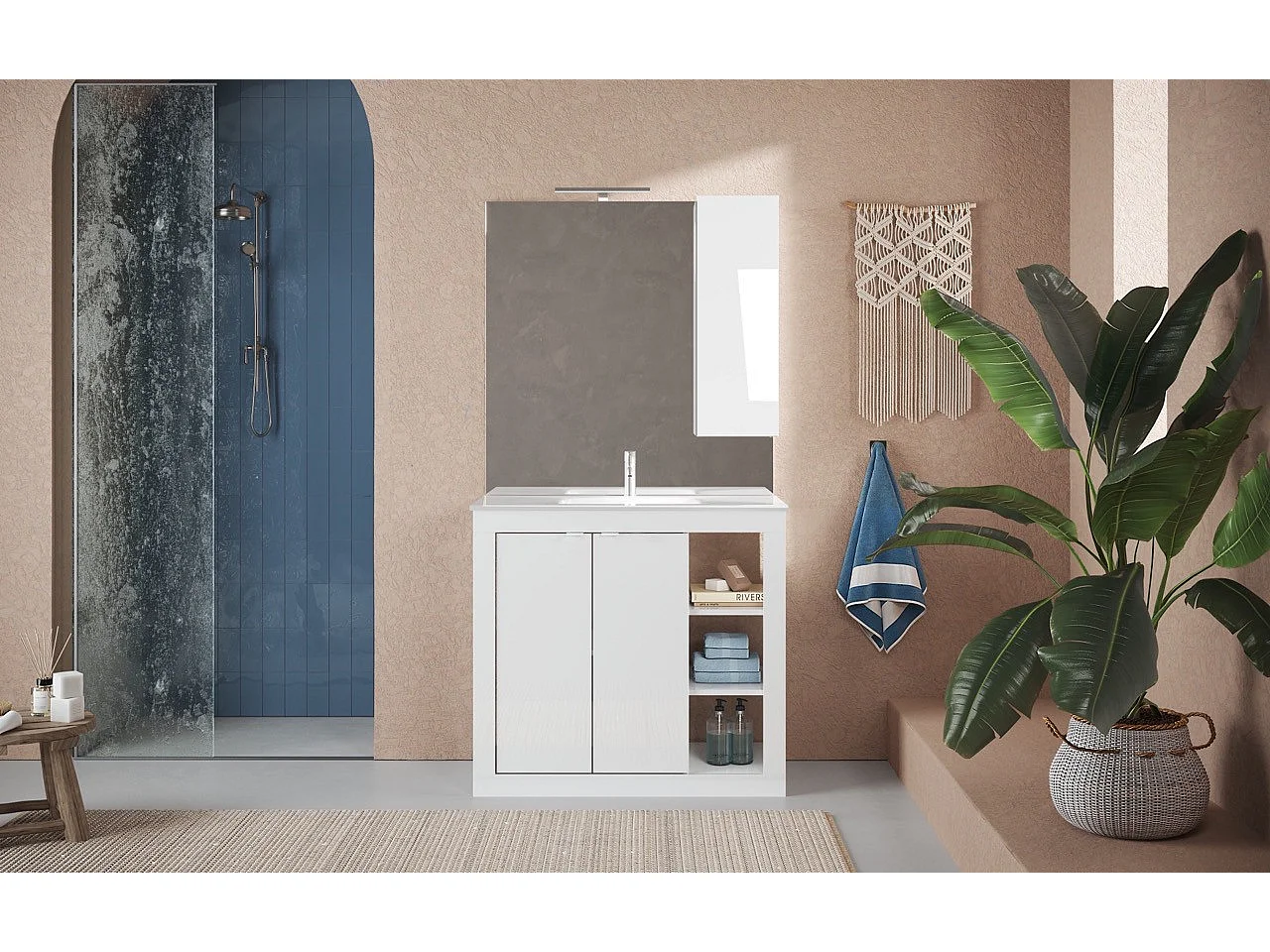 Meuble salle de bain + vasque Pratiko - BASIC 2.0 blanc laqué brillant 101x86x47 cm