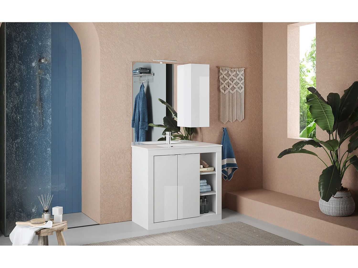 Meuble salle de bain + vasque Pratiko - BASIC 2.0 blanc laqué brillant 101x86x47 cm