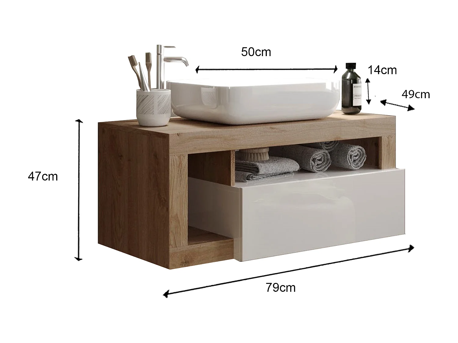 Ensemble salle de bain HAMBURG blanc brillant, Kadiz 79 x 47 x 49 cm