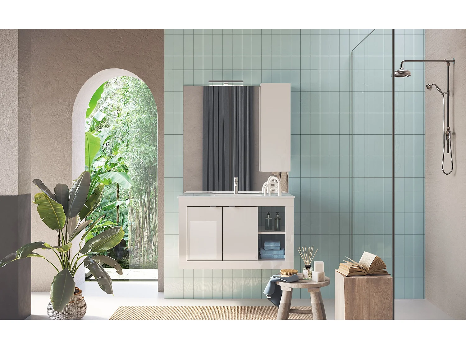 Meuble salle de bain suspendu + vasque Pratiko - BASIC 2.0 blanc laqué brillant 101x57x47 cm