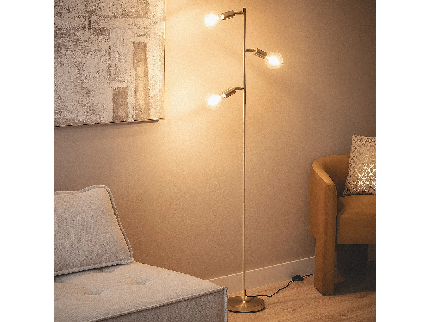 Lámpara de Pie Metal Aratz 3 Focos Dorado