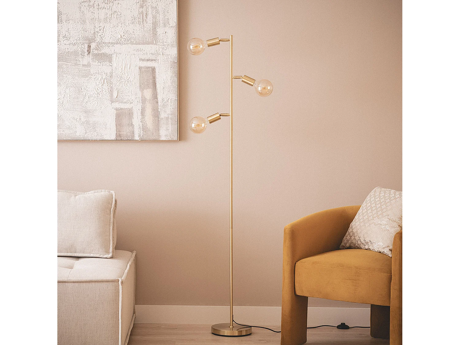 Lámpara de Pie Metal Aratz 3 Focos Dorado
