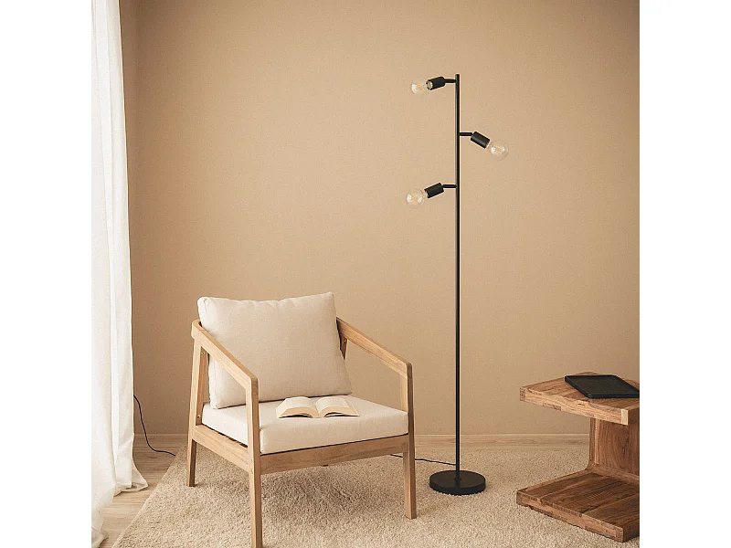 Lampadaire Métal Aratz 3 Spots Noir