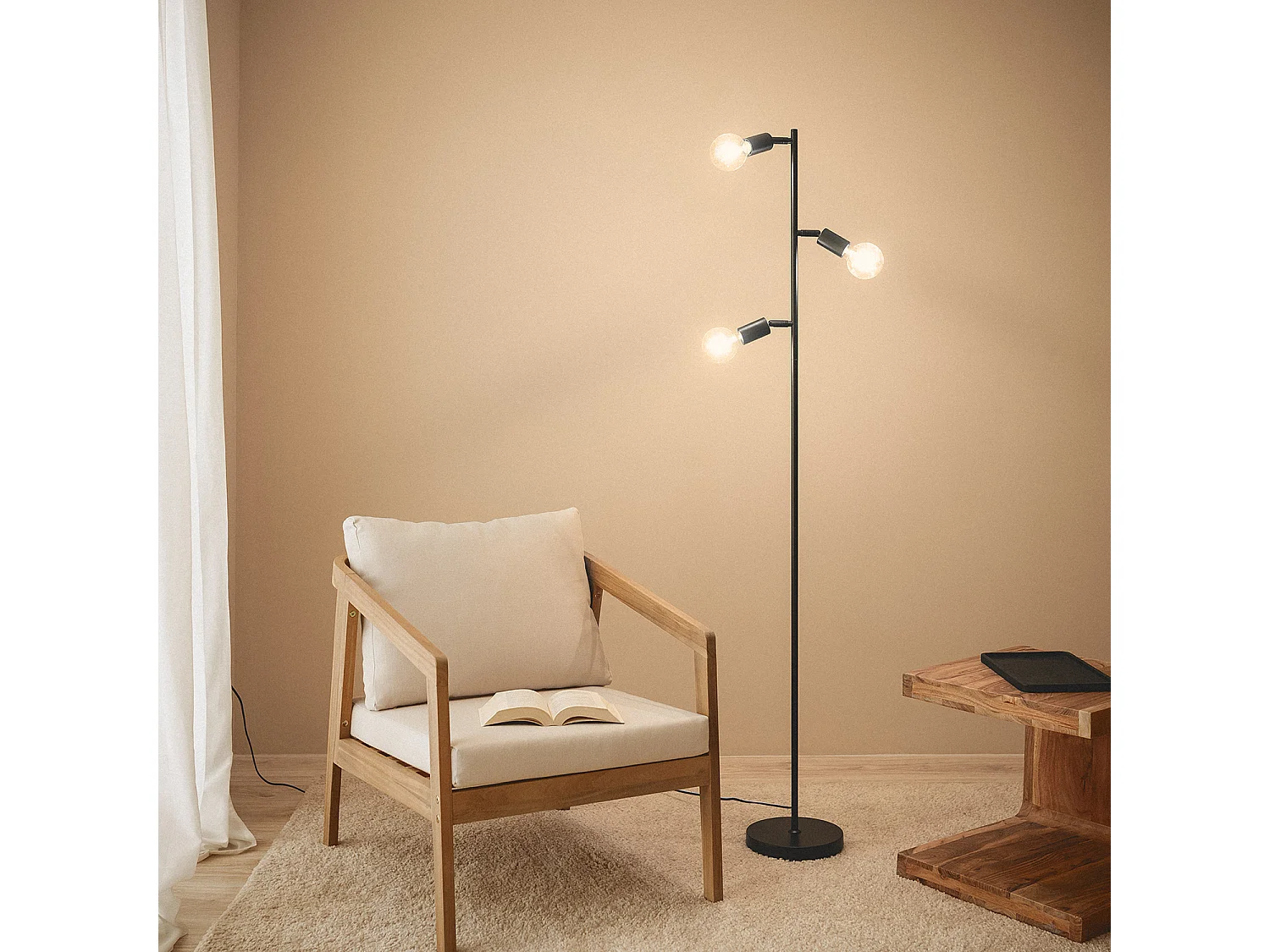 Lampadaire Métal Aratz 3 Spots Noir