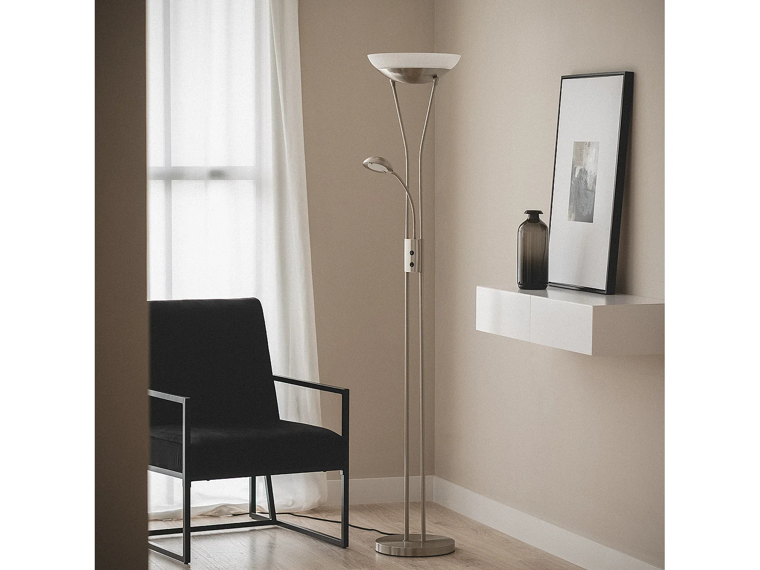 Lampadaire avec LED de Lecture Métal Ethan Argenté