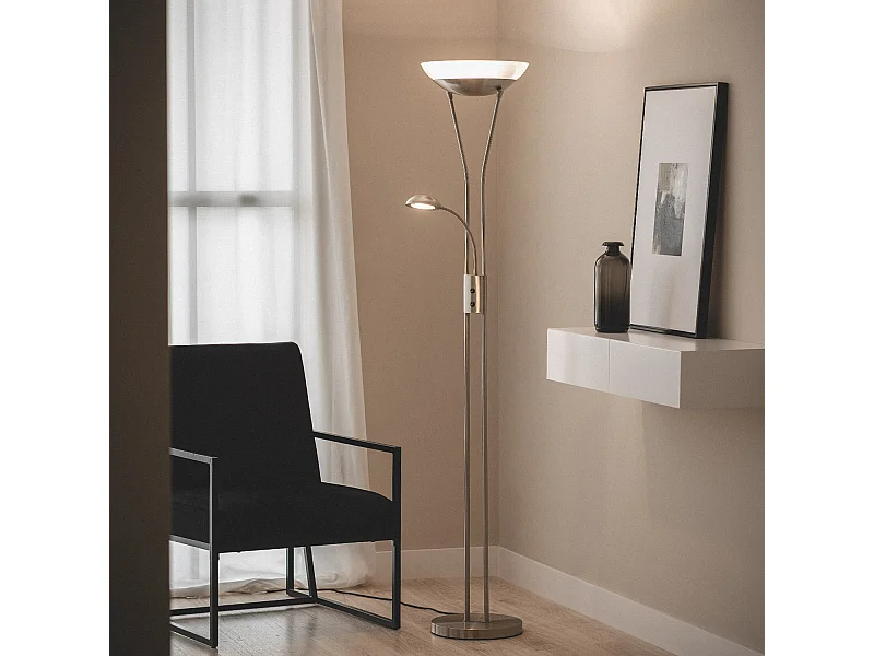 Lampadaire avec LED de Lecture Métal Ethan Argenté