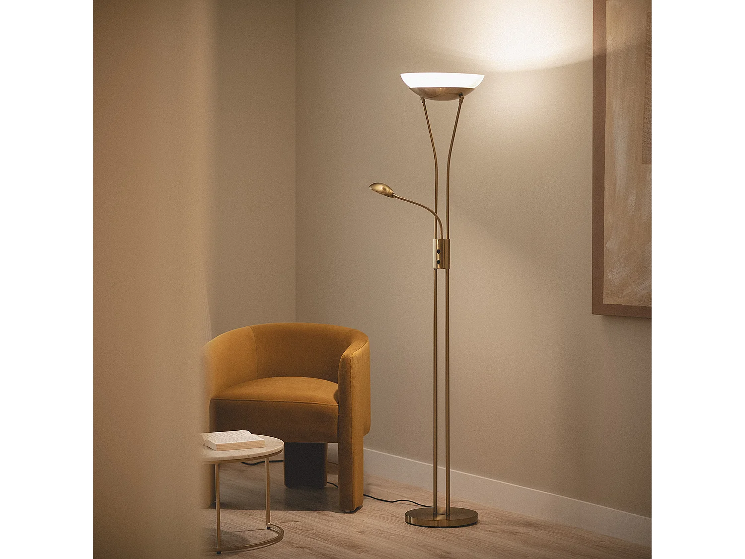 Lampadaire avec LED de Lecture Métal Ethan Doré