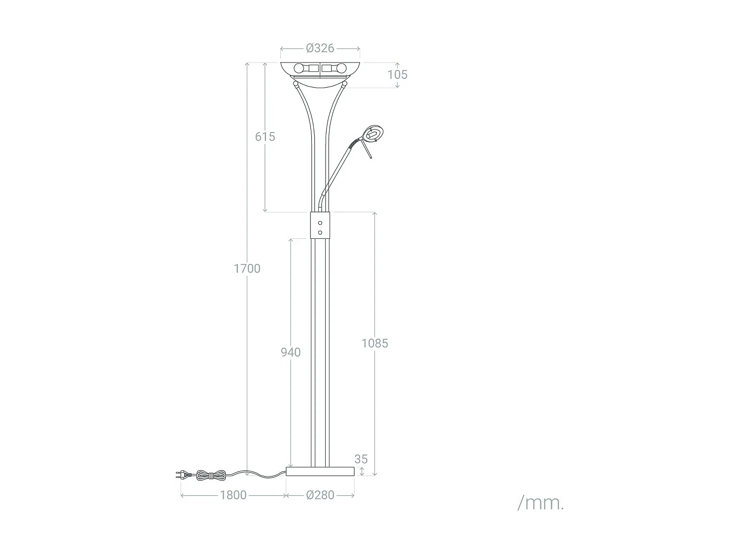 Lampadaire avec LED de Lecture Métal Ethan Noir