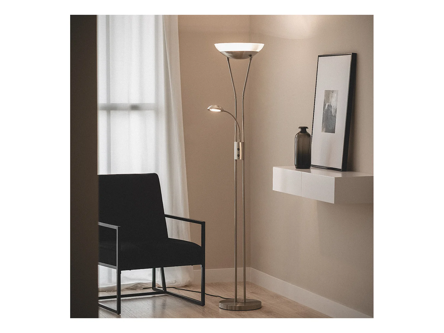 Lampadaire avec LED de Lecture Métal Ethan Noir