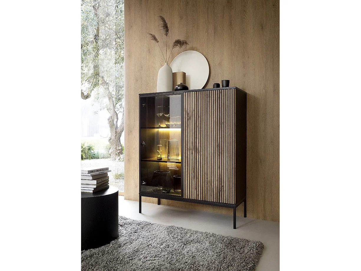 Vaisselier ODENSE 104 cm - chêne et noir