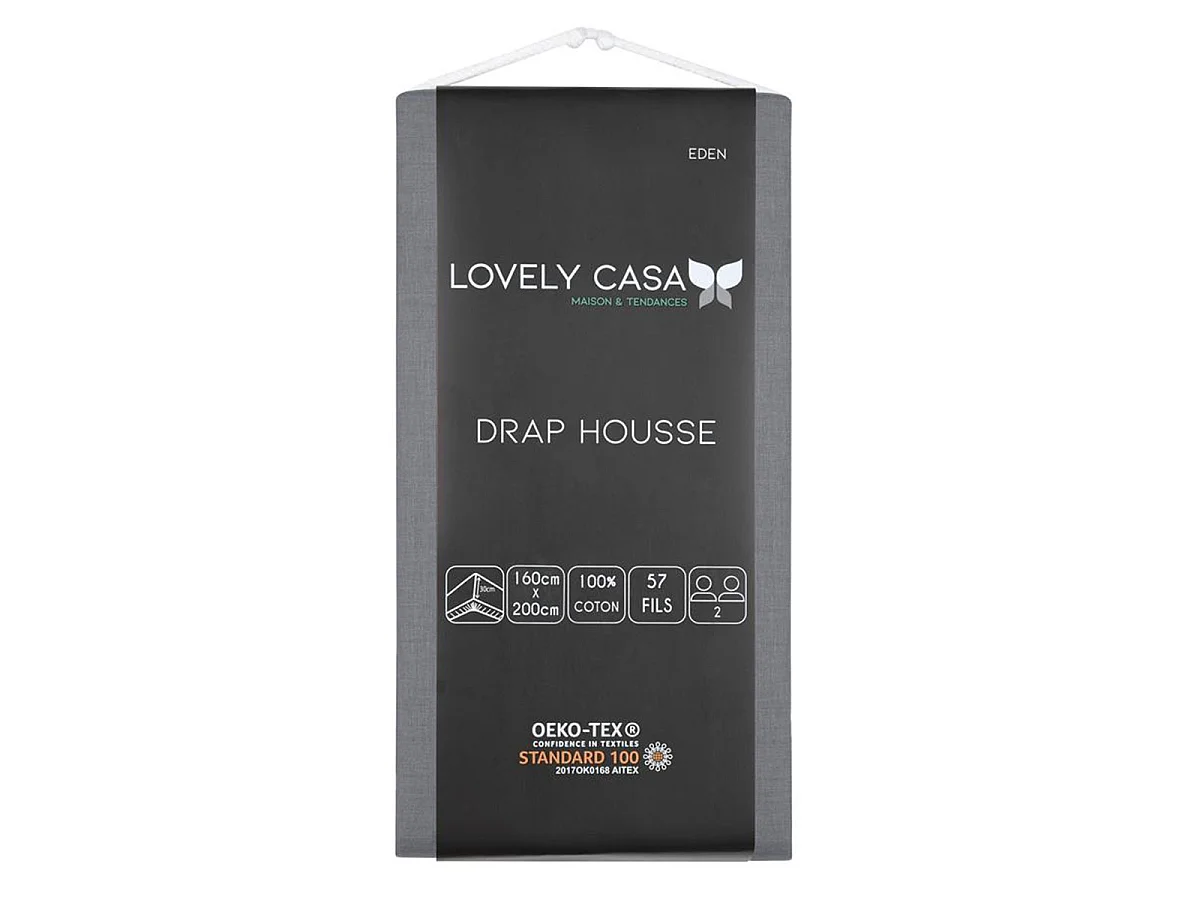 Drap housse en coton couleur ardoise 160 x 200 cm